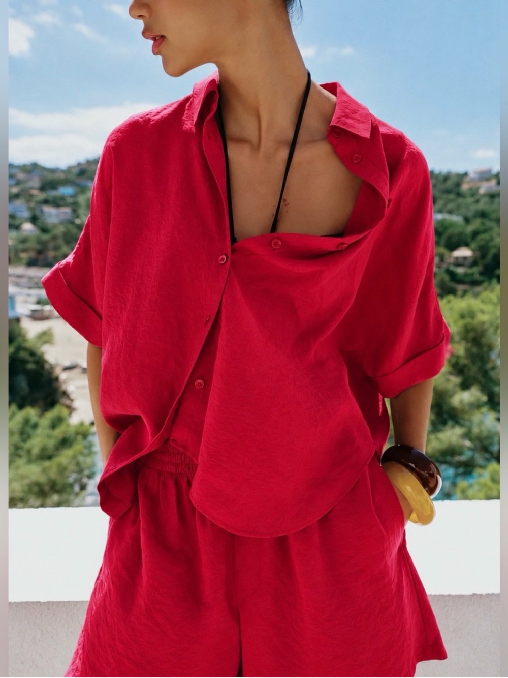 NWT ZARA Boxy Oversized Crinkle Button Down